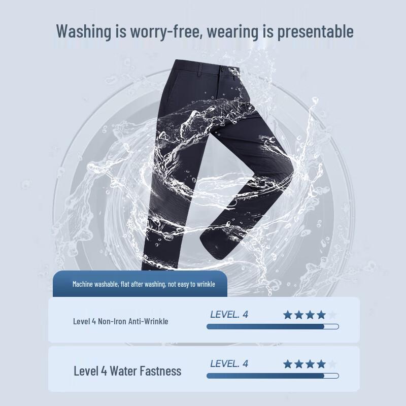 Langdeng Men's Wrinkle-Resistant Straight-Leg Casual Pants