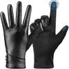 Winter Leather Gloves Women, Warm Wool Lining Touchscreen Texting