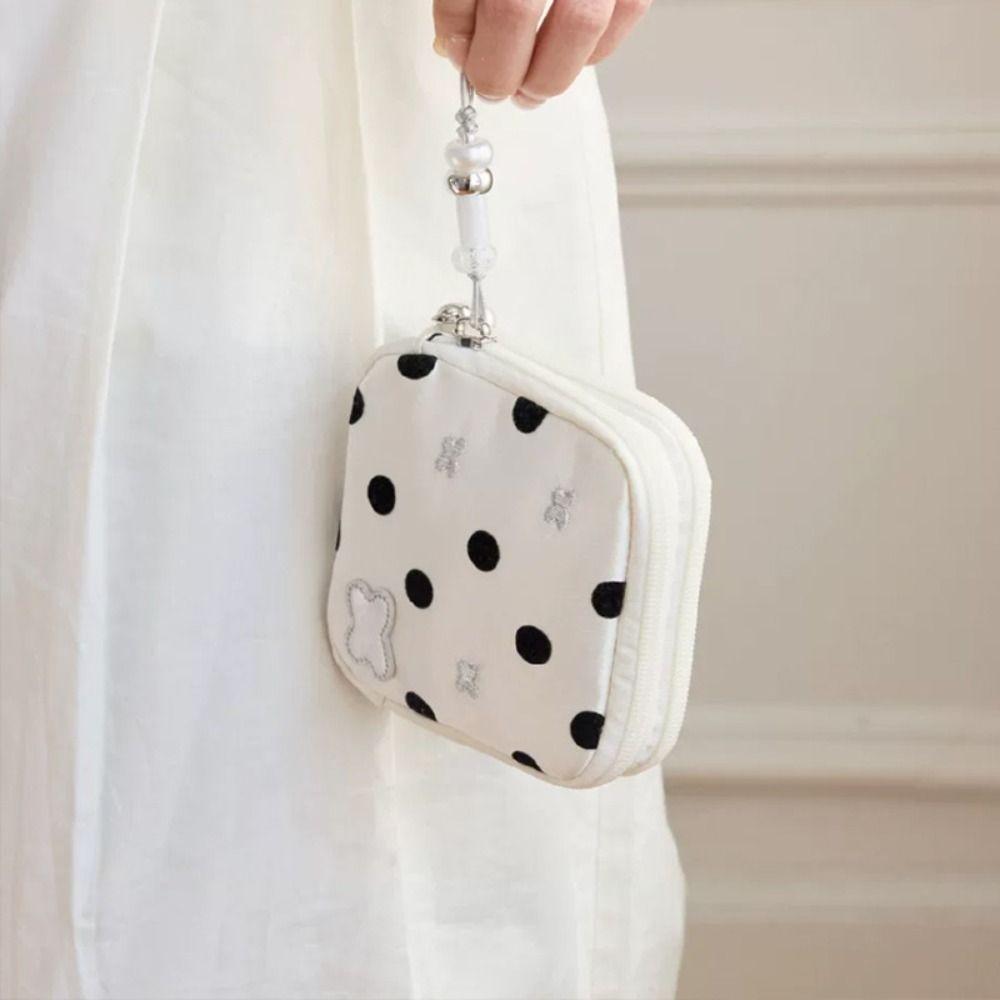 Multi-pocket Travel Bracelet Organizer Black Dot Pattern Portable Jewelry Case  Necklace Storage