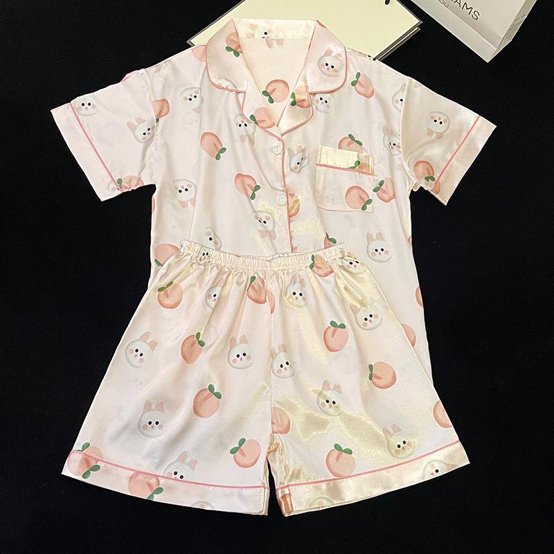 Solid Color Ice Silk Pajamas Women'S Summer Thin Foreign Style High-Value Short-Sleeved Loungewear Two-Piece Set Can Be Worn Outside