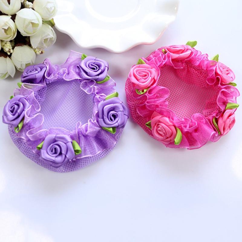 Hot Sale 1PC Cute Adjustable Beautiful Hair Accessories Dance Hairnet High Quality Elastic Exquesite Girls Flower Hair Nets Graceful 5 Colors kids