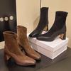 Fashion Back Zipper Skinny Boots for Women Fashionable Thick Heel Square Toe Stitching Suede Non-slip Wear-resistant Short Boots