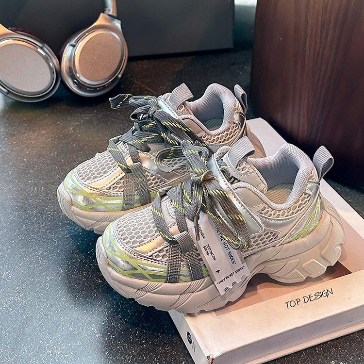 Обувь для девочек, кроссовки, весна 2025, новые детские спортивные туфли для девочек среднего и старшего возраста, сетчатые, корейская версия, кроссовки для бега