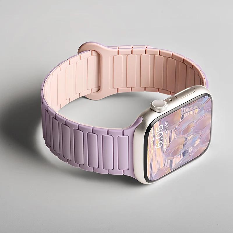 Силиконовый ремешок для Apple Watch Ultra 2 49 мм 42 мм 45 мм 41 мм 44 мм 40 мм Магнитный ремешок для iWatch Series 10 46 мм 9 8 7 6 SE 5 4 3