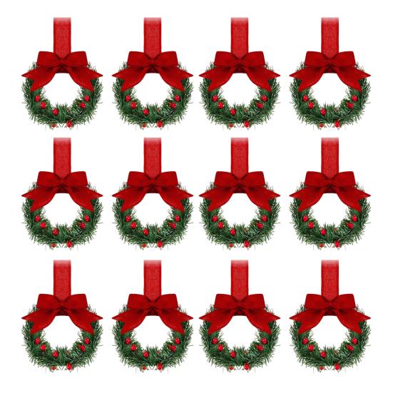 Рождественский венок на кухонный шкаф с лентой, маленький венок с красными ягодами на окно с бантом для украшения фермерского дома, входной двери, рождественской вечеринки