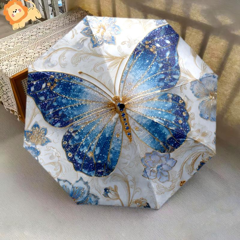 1 шт. Автоматический складной зонт - Красивый узор с бабочками, Портативная и складная конструкция с 8 спицами, Рождественские и новогодние подарки