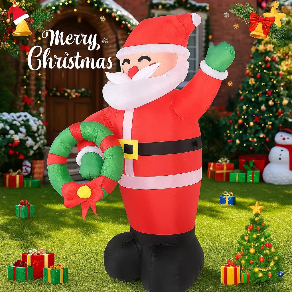 5.91FT LED Light Inflatable Santa Claus Wreath Toy Xmas Yard Party Decoration Home Ornament Supplie Christmas Holiday Gift