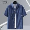 Plus Fat To Increase Denim Short-sleeved Cotton Shirt Fat Guy Half-sleeved Summer Trend Casual Plus Size Men's Clothing