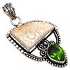 Pendant Fossil Coral Peridot Quartz Gemstone Silver Jewelry 2.25"
