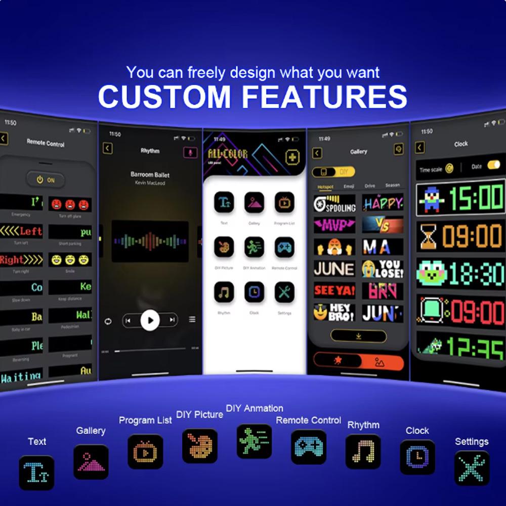 RGB Автомобильная присоска Мягкий экран Дисплей Светодиодный Пульт дистанционного управления Управление приложением USB-разъем ПУ Водонепроницаемость и Высокая термостойкость