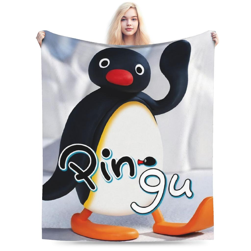 Noot Pingu Fleece Throw Blankets Penguin Cartoon Blankets for Bedding Couch Ultra-Soft Bedding Throws