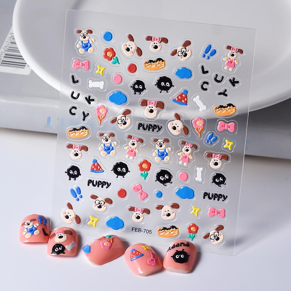 5D Тисненые Милые Наклейки для Ногтей и Ноутбука с Щенками, Водонепроницаемые и Трехмерные, В Наличии