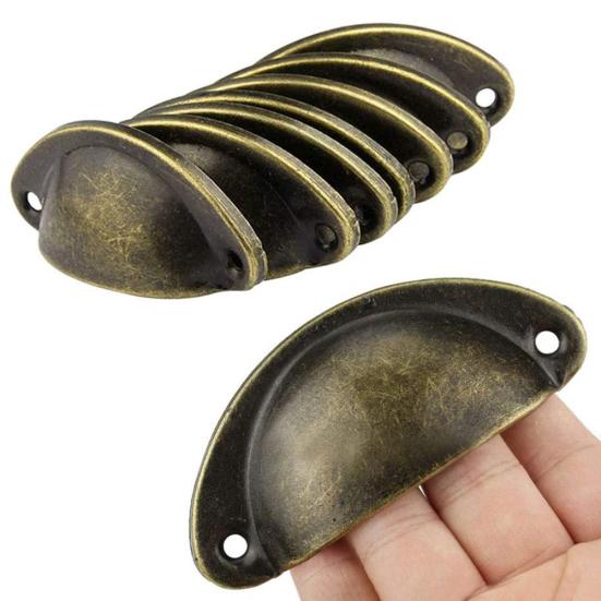 12Pcs/Set Vintage Shell Shaped Metal Cabinet Pull Handles Hardware Accessories