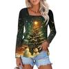 Женская модная повседневная рубашка с длинными рукавами и рождественским принтом с квадратным вырезом и длинными рукавами