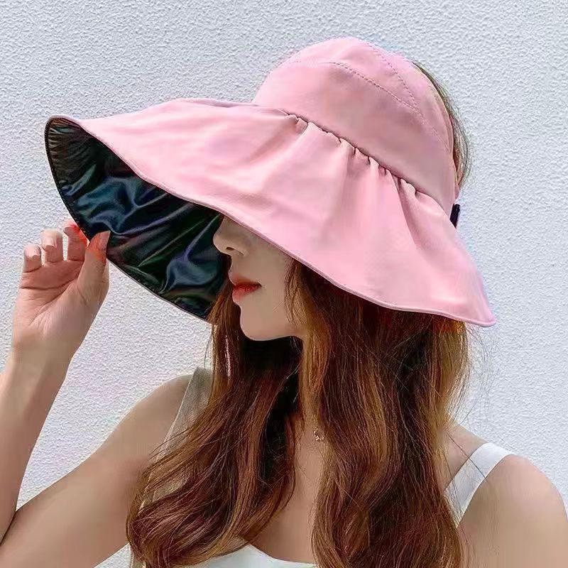 Oversized brim sun protection hat women's seaside UV protection upf + sun hat foldable vinyl bucket hat women