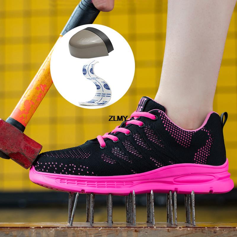 Защитная обувь для женщин Кроссовки со стальным носком Дышащие легкие рабочие ботинки Противоударные и противопрокольные Защитная рабочая обувь для женщин