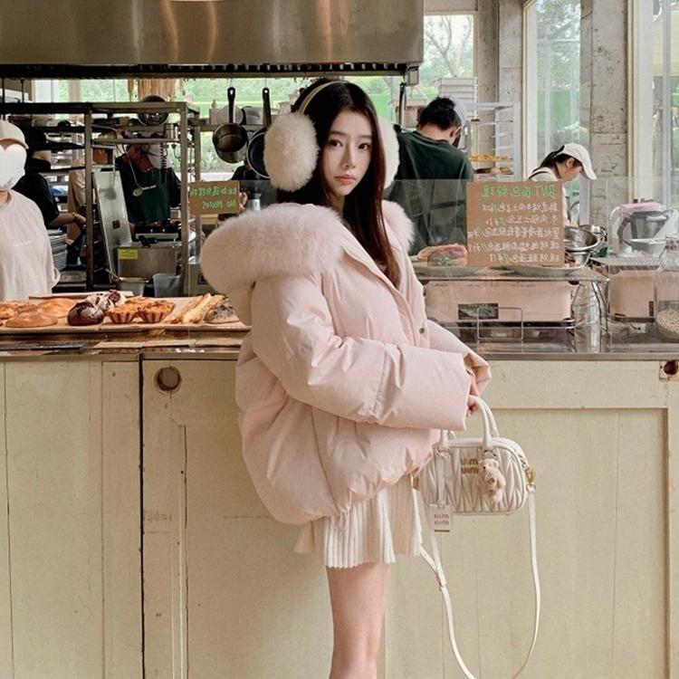 Big fur collar hooded short polyester cotton clothes women's autumn and winter new loose thickened cotton-padded warm jacket