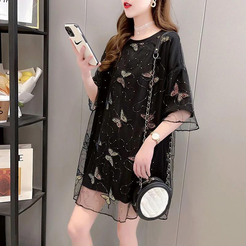 Short Sleeve Women's T-shirt Sequin Female Top One Pieces Polyester Korean Reviews Many Clothes Tee Fashion Clothing 2025 Sale