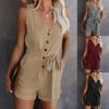 Jumpsuit Solid Color Lace Up 4 Colors Ladies V Neck Simple Romper for Going Out