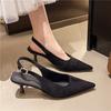 Pointed High-heeled Sandals Women's 2025 Spring New Fashionable Versatile Bag Head Empty One-word Buckle Strap Thin Heel Cool Single Shoes