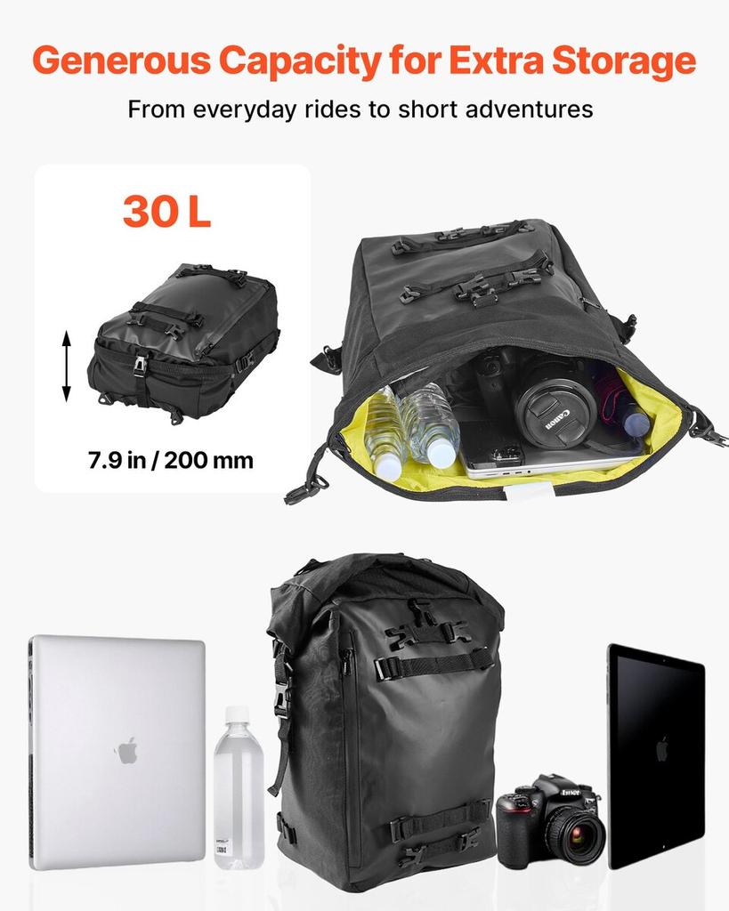 Motorcycle Tail Bag, 30 L Motorcycle Rear Seat Bag with Waterproof Rain Cover, Outdoor Sports Motorbike Luggage Storage Trunk Rack Backpack with