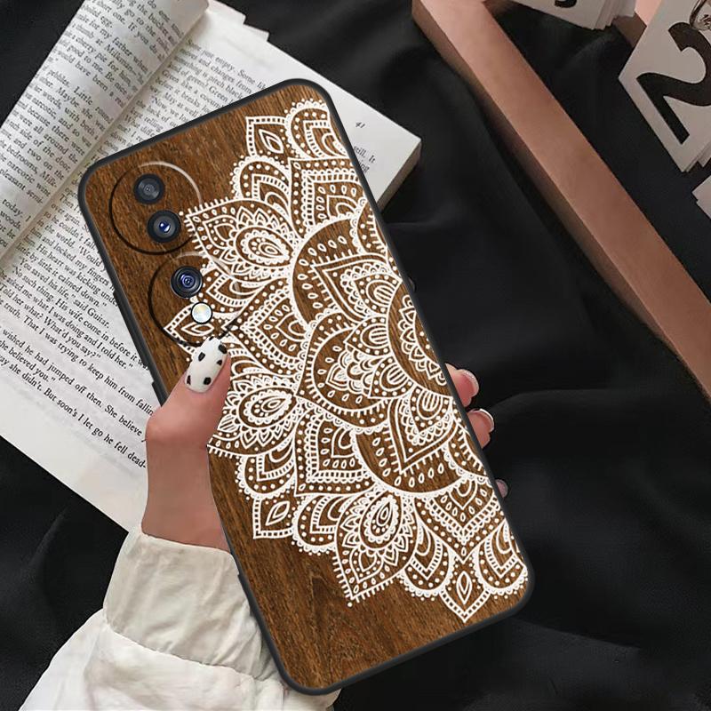 Деревянный чехол с цветочной мандалой для Honor 90 Lite Magic 5 Pro 70 50 10 Honor X8 X7 X9 X9a X8a X7a X6a 9X 8X Задняя крышка