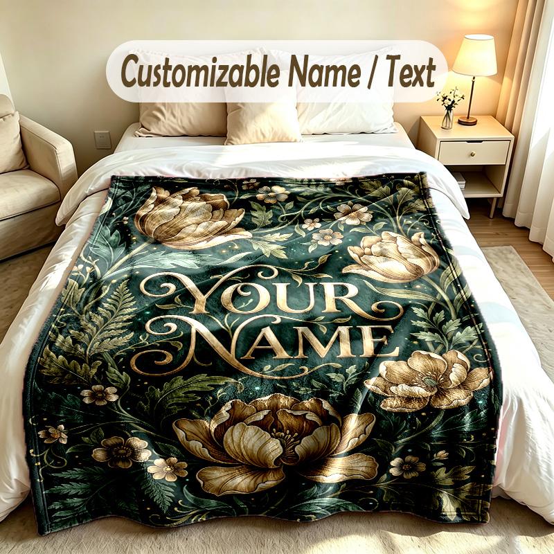 Floral Theme Custom Blanket Personalized Name & Text Customized Soft Warm Throw Blanket Home Decor