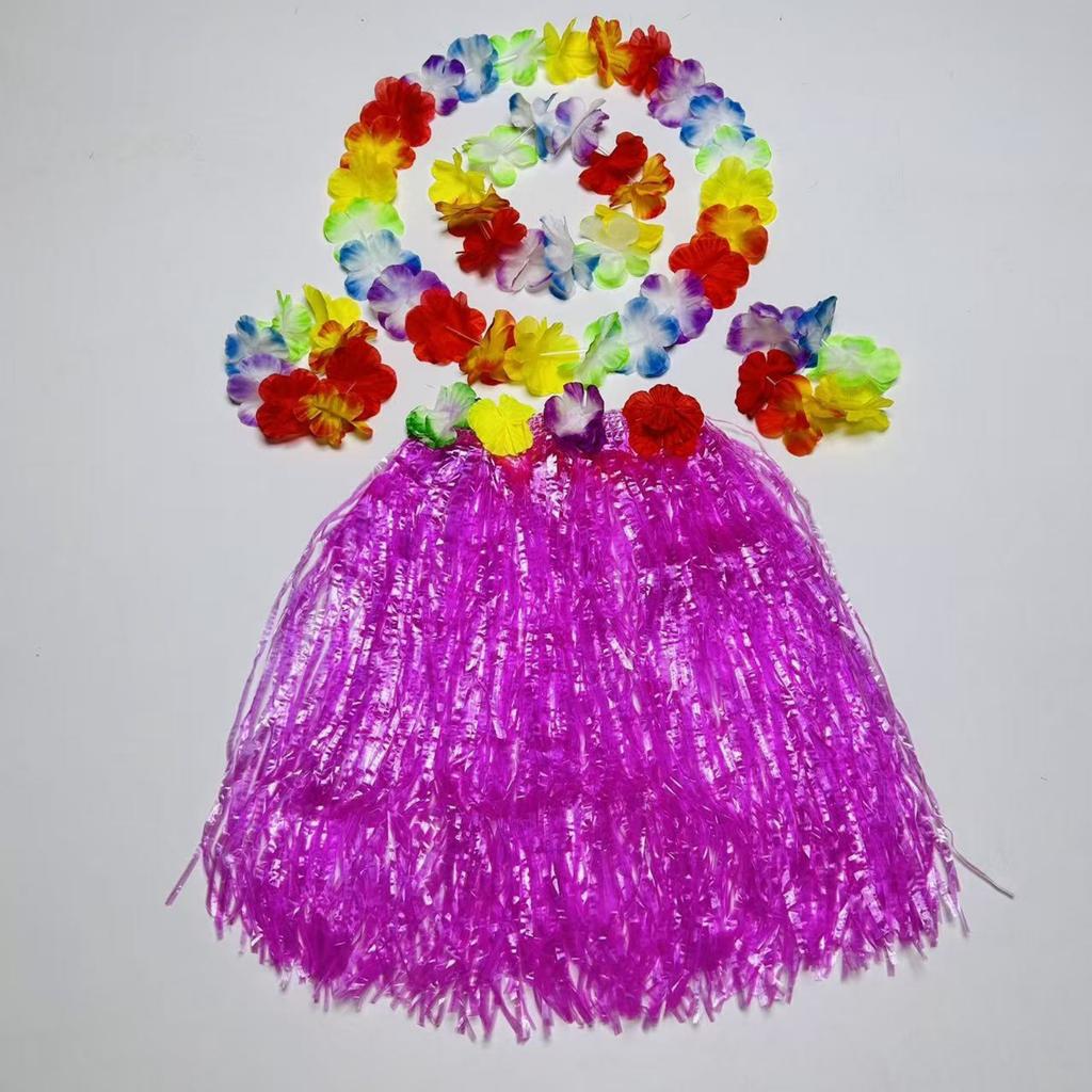 Carnival Ball Dance Performance Grass Skirt Set, Flower Garland, Head Flower, Hand Flower, Children's Grass Skirt