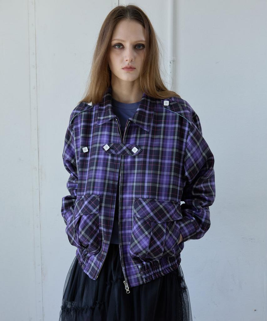 Heretic Button Check Blouson Jacket / Purple