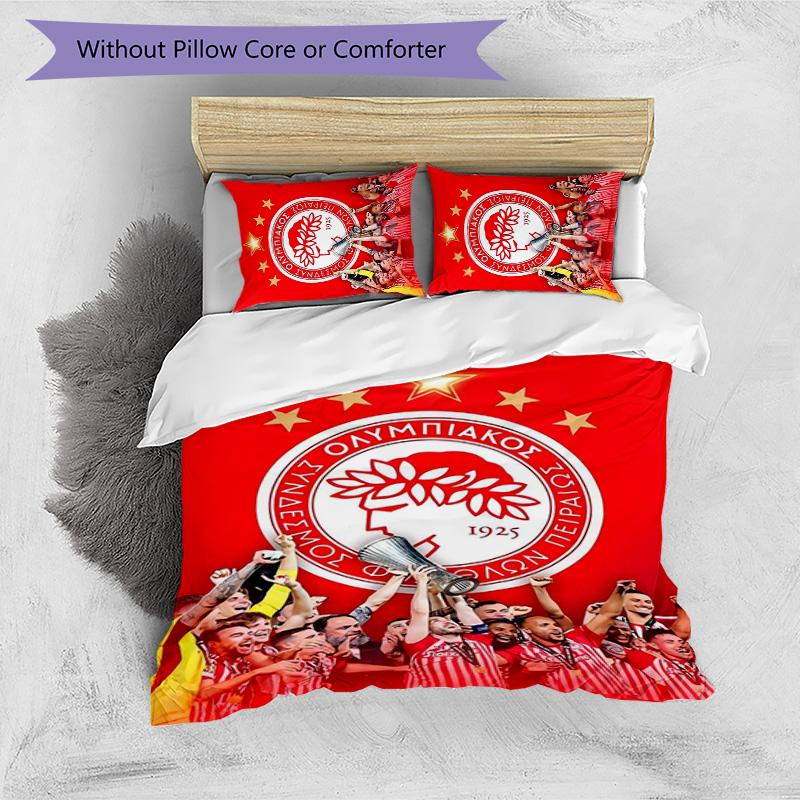 Olympiacos F.C 3pcs Bedding Set Duvet Cover Closure Includes 1 Duvet Cover & 2 Pillowcases for All Seasons Bedroom Home Dorm Decor