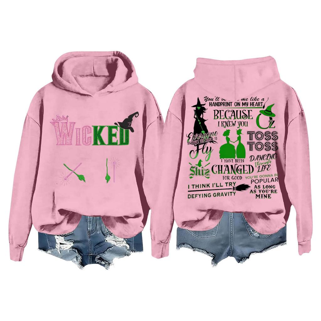 Женская повседневная толстовка с капюшоном и принтом ведьмы с длинными рукавами