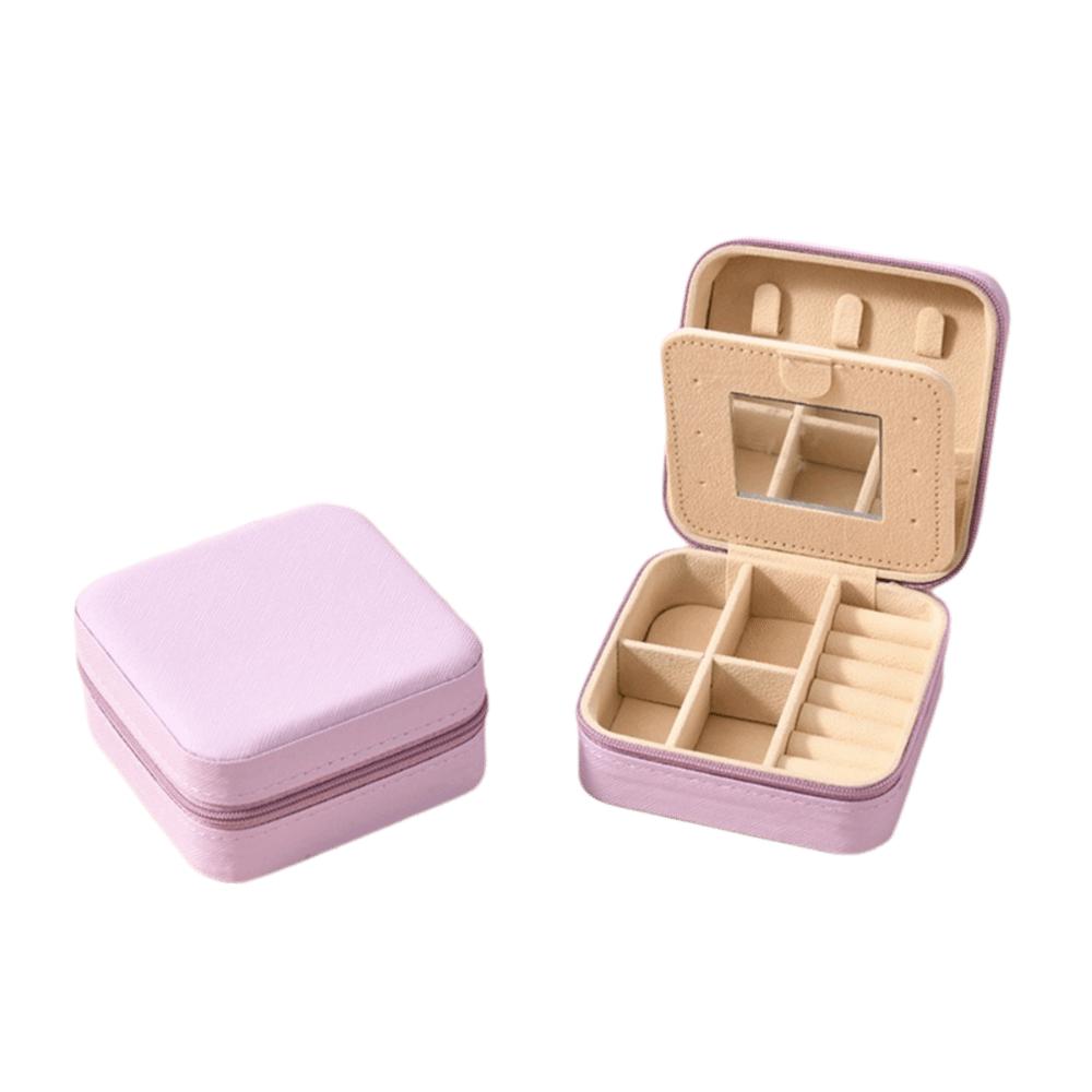 Storage Organizer Waterproof Portable Jewelry Box with Mirror Square Travel Organizer Zippered Closure Necklace Ring Box Travel