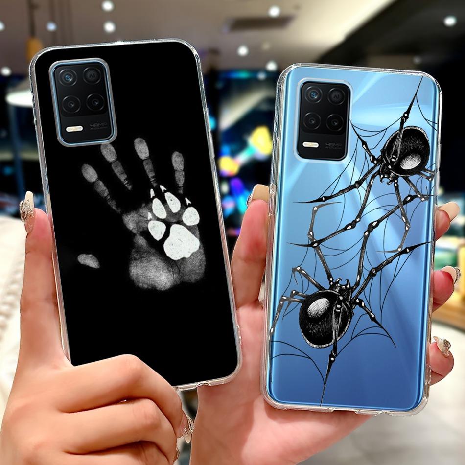 Чехол для телефона Realme 8 5G RMX3241 Realme8 5G Элегантный Цветочный Кот Печать Мягкий Силикон Прозрачный ТПУ Чехлы