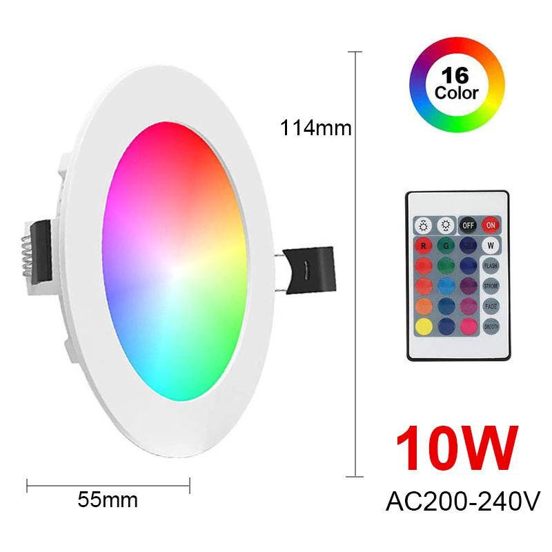 Светодиодный светильник RGB, потолочный светильник переменного тока 10 Вт/15 Вт, потолочный светильник переменного тока 110 В, 220 В с регулируемой яркостью, встраиваемый светодиодный точечный светильник с ИК-пультом дистанционного управления