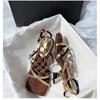 2025 New Rhinestone High Heel Square Head Thick Heel Internet Celebrity Temperament Metallic Commuter Open-toed Sandals
