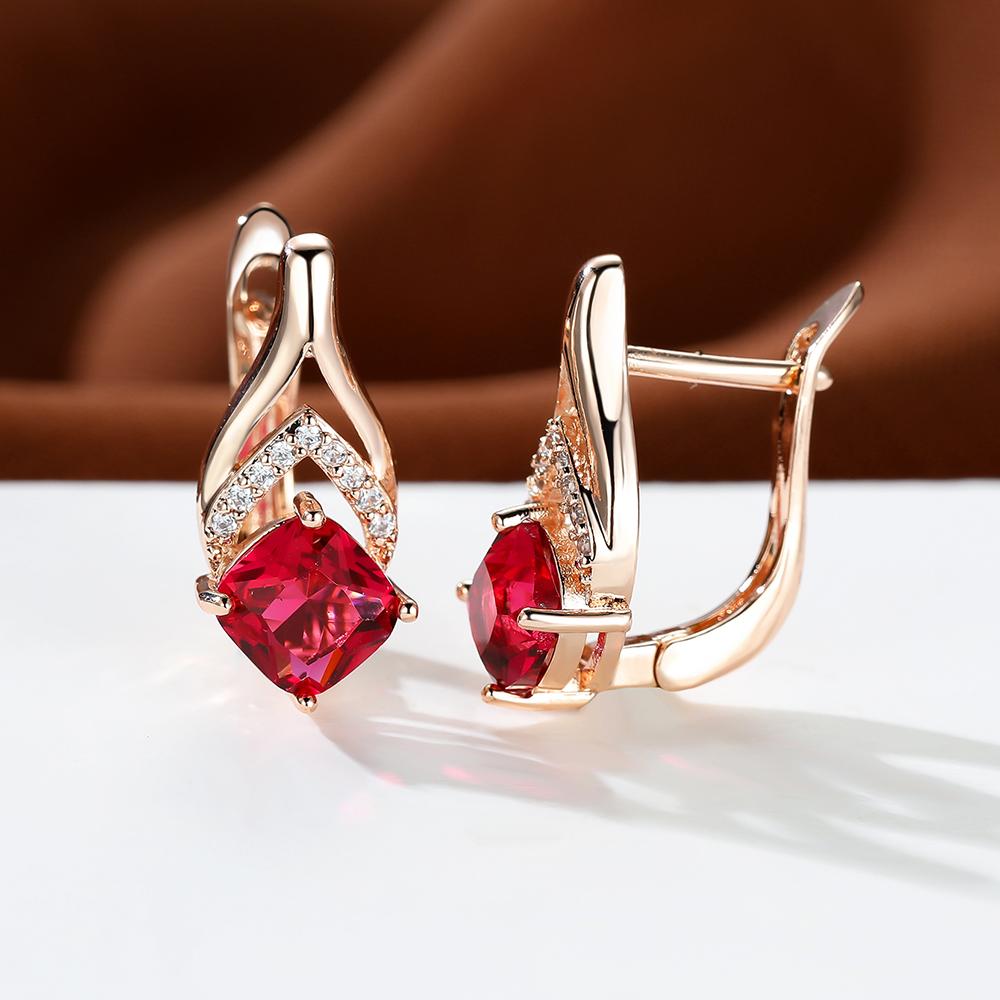 Delicate Golden Color Drop Earrings for Women Luxury Square Aqua Blue Zircon Accessories Best Gift Daily Jewelry