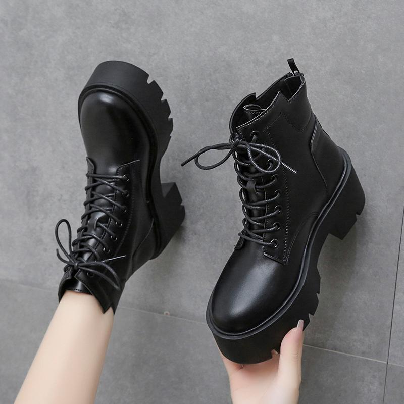 High Quality Shoes for Women Platform Boots Street Round Toe Ladies Shoes Zip Chunky High Heels Boots Women Zapatos De Mujer