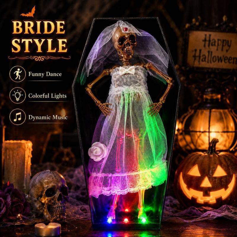 Halloween Coffin Figure Display with Animated Action, Interior Light and Sound for Party Styling and Evening Scenes