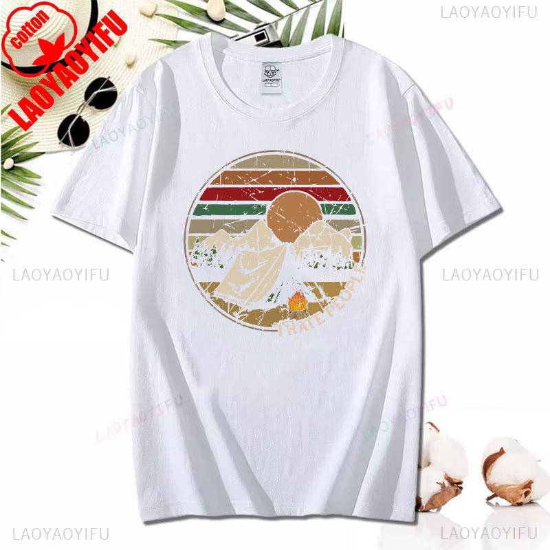 Love Camping I Hate People Vintage Funny TShirt Unisex Tees Camping Hiking Short Sleeve Tops Camper Gift Cotton ONeck TShirt