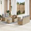 8-Piece Garden Sofa Set with Beige Cushions Poly Rattan Acacia, 2-Seater Garden Sofa with Beige Cushions 3362472