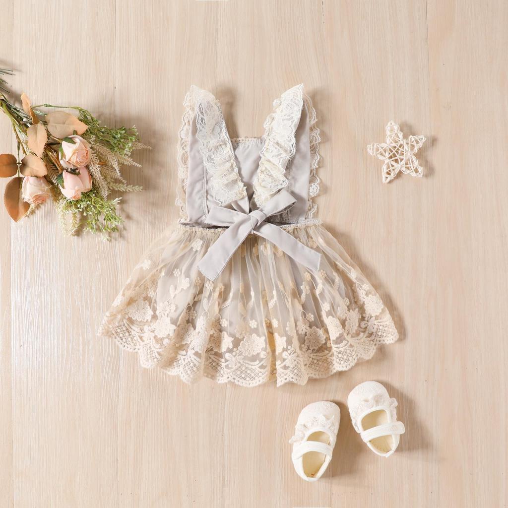 Летний кружевной комбинезон в корейском стиле Ins для девочек - платье принцессы с рукавами-крылышками