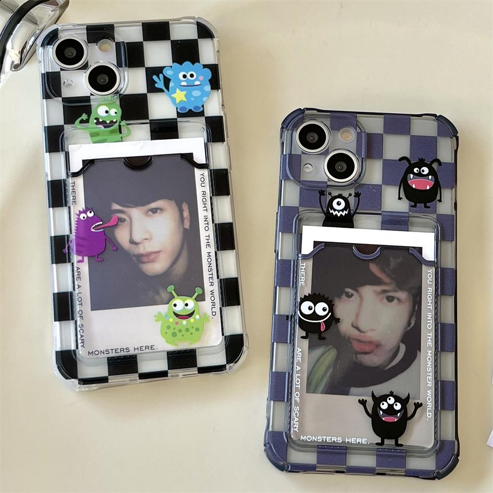 Прозрачный чехол для мобильного телефона iPhone 11, совместимый с моделями XR, XS Max и 13, с дизайном Lattice Monster для слота для карт 14pro.