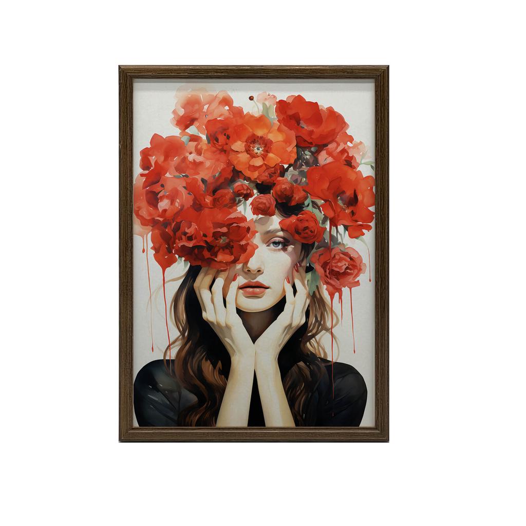Woman Decorated with Poppies Woman Decorated with Poppies, 70X100 Cm, Black Aluminum Frame, 230 Gsm Matte Paper