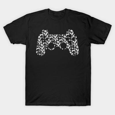 Мужчины Черная футболка с принтом Super Large TShirt игровой контроллер No-Cut Трансферная бумага с принтом Хлопковая футболка