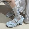 Ballet Style Thick Heel Women Lolita Mary Jane Shoes Fashion Butterfly-knot Outdoor Women's Party Dress Pumps
