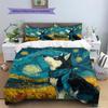 Scarf-wearing Dog at Night Pattern Bedding Quilt Set  Home Decoration  Gift (1 * duvet cover + 2 * pillowcase  without core)