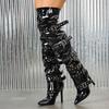 Fashion Cool Punk Style Buckle Belt Strap Over The Knee Boots Women Fashion Zipper Thigh High Shoes Pointed Toe Party Strippers Heels
