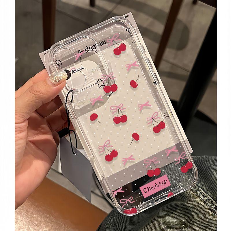 INS Красная Вишня Цветочный Прозрачный Чехол для Xiaomi Redmi Note 14 13 12 Pro Plus 5G 11 10 Pro 12S 11S 10S 4G Redmi 14C 13C 12 13 Обложка