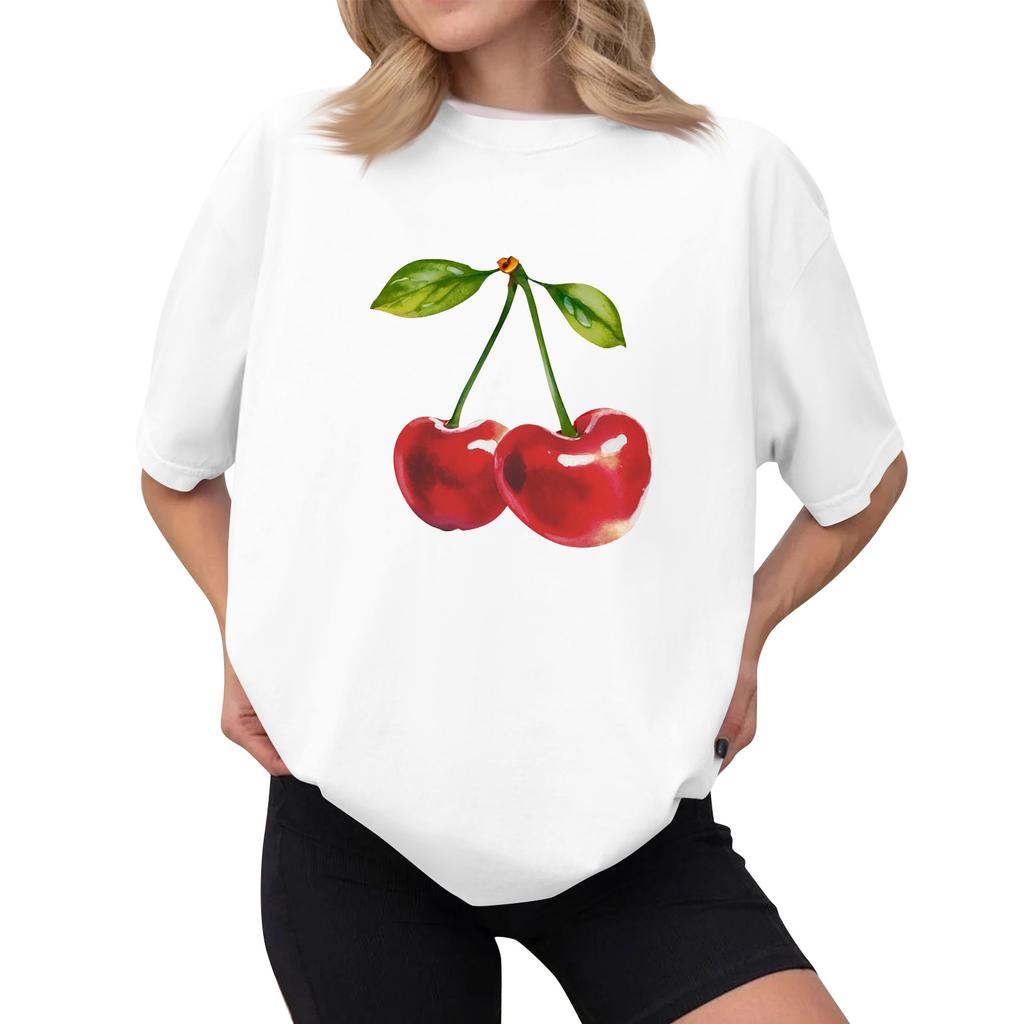 Women's Casual Printed T-Shirt Round Neck Pullover Short Sleeve Top