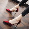 Pointed high heels stiletto fashion sandals women's 2025 summer new sexy rhinestone Internet celebrity one-word buckle versatile women's shoes